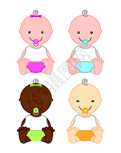 婴儿矢量卡通片孩子绿色白色蓝色家庭微笑新生女孩插图图片