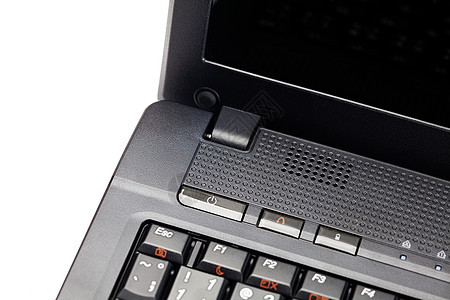 白色上隔离的黑色黑笔记本电脑屏幕展示监视器商业网络通讯桌面教育技术键盘图片
