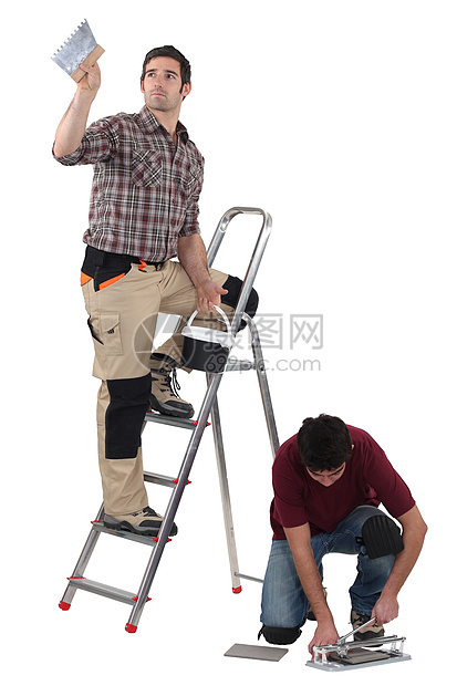 计算小组脚步房子职业切割机男人工人工作吊具刀具团队图片