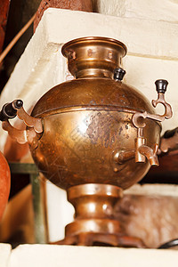 传统的俄罗斯桑莫尔文化青铜厨房用具房子饮料锅炉餐厅仪式黄铜图片