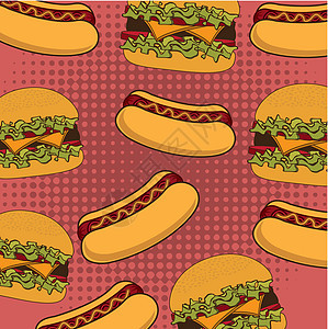热狗红色插图卡通片香肠包子猪肉牛肉午餐面包垃圾图片