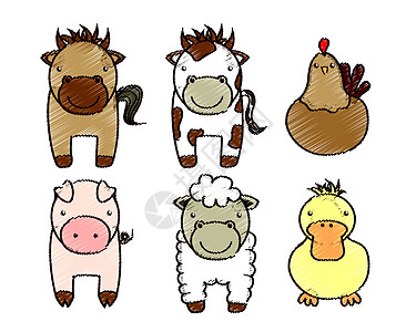 农场动物女性农业卡通羊肉牛肉卡通片奶牛吉祥物插图漫画背景图片