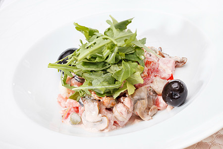 海鲜沙沙拉餐厅饮食蔬菜沙拉食物派对环境盘子叶子午餐图片