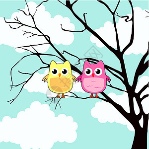 可爱猫头鹰夹子乐趣动物插图绘画蓝色情感漫画卡通片眼睛图片