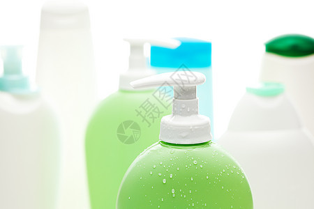 白色隔离的化妆品容器零售皮肤玻璃营销瓶子美丽面具肥皂洗发水治疗图片