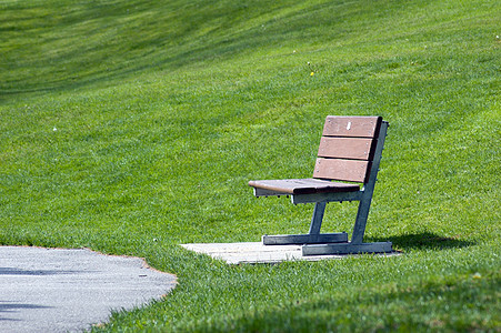 单独审理绿色小路休息长椅公园草地晴天图片