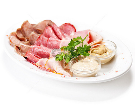配有生菜的肉精食板香菜牛肉美食小吃收藏猪肉叶子治愈自助餐熏制图片