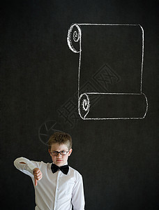 用粉笔菜单单 打扮成商务人士的男孩缩缩图图片
