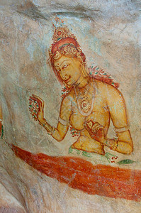 斯里兰卡西吉里亚古老的著名墙壁壁壁壁壁公主女孩绘画颜料时间彩画公主们寺庙壁画岩石图片