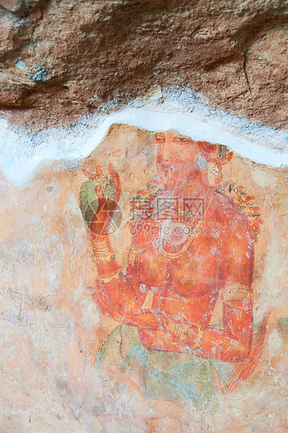 斯里兰卡西吉里亚古老的著名墙壁壁壁壁壁公主们洞穴女性历史壁画石头女王寺庙颜料彩画图片