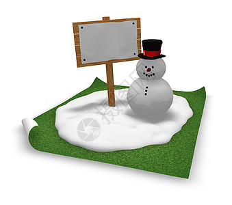 雪人和空白符号冻结季节性季节白色木板微笑礼帽插图帽子图片