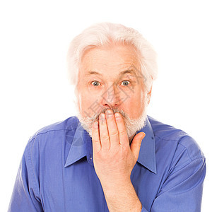 老年男子用手握着嘴祖父胡子男性男人胡须灰色头发白色图片