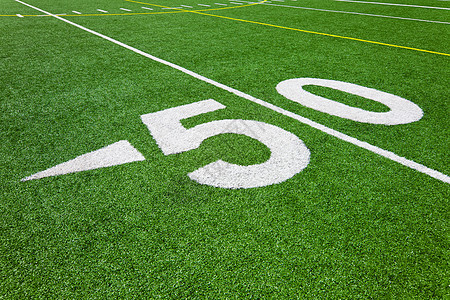 五十码线足球场休闲活动绿色院子体育场中心白色运动标记数字图片