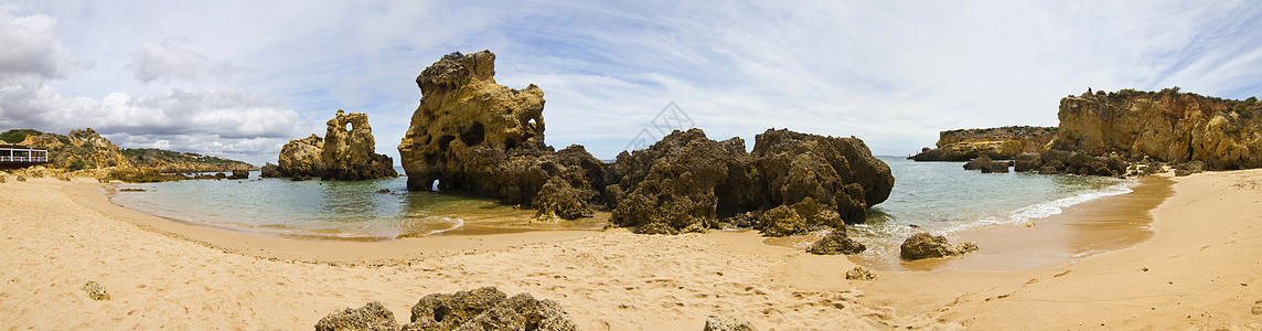 阿尔布费拉 阿尔加尔夫海滩支撑海浪海岸阳光旅行海岸线天空岩石全景图片