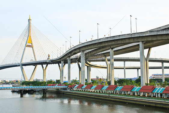 Bhumibol桥 泰国曼谷风景日光运输曲线工业街道戒指民众立交桥拱道图片