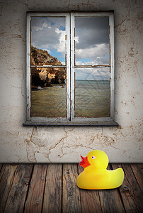 海景海滩节日木头窗户小鸭子鸭子房间背景图片