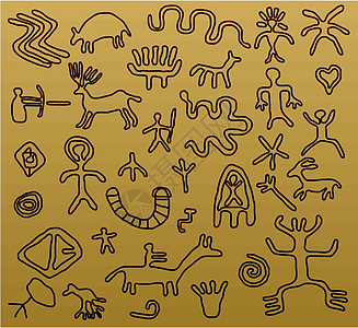 向量 古代花纹象形打猎历史雕刻绘画考古学脚本洞穴国家动物图片