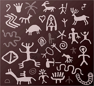 向量 古代花纹考古学历史历史性岩画雕刻插图野生动物岩石艺术国家图片