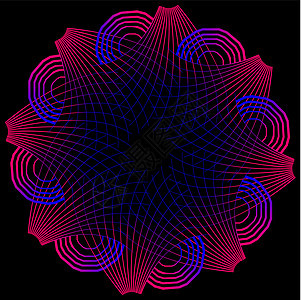黑色背景几何线矢量艺术弯曲插图曲线漩涡粉红色图标线条涡流旋转失真图片