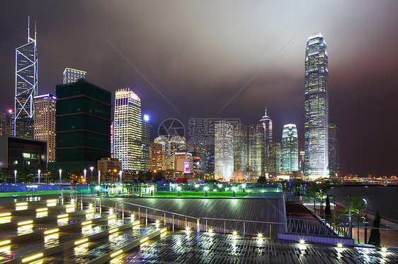 香港市夜景场景辉光城市街道建筑学旅行戏剧性商业建筑景观图片