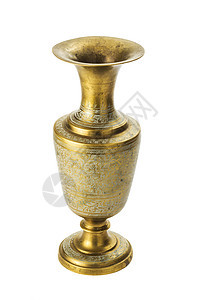 白色背景的黄色青铜花瓶水壶风格金属雕刻金子艺术品装饰品古董装饰复古图片