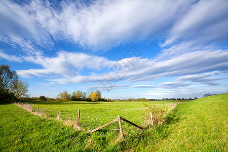 阳光明媚的达屈农田上的围栏图片