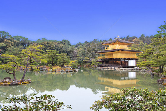 京角寺庙公园反射池塘吸引力文化旅游历史性宗教松树森林图片