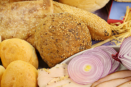 洋葱面包肉类种子食物乡村面包美食味道午餐稻草馒头图片