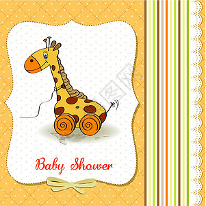 带有可爱长颈鹿玩具的婴儿淋浴卡图片