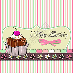带有纸杯蛋糕的生日卡插图风格艺术面包蜂蜜螺旋派对蛋糕甜点纪念日图片