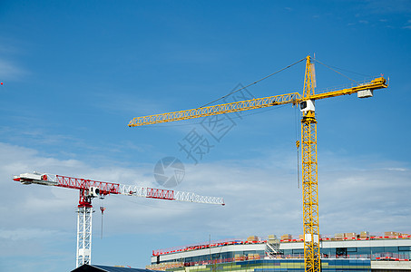 起重车窗户进步场景工程师蓝色商业城市建筑脚手架财产图片