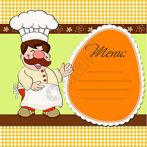 使用微笑主厨和菜单的背景卡通片封面食物领导者餐厅海报酒吧厨师帽子晚餐图片