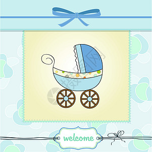 带婴儿车的男婴沐浴卡卡片微笑邀请函乐趣惊喜淋浴婴儿念日生日庆典图片