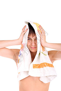 洗完澡后的青少年毛巾青年身体头发肤色黑发淋浴衣服皮肤洗手间图片