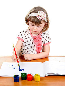 女孩绘图教育卷发裙子热情水彩苗圃工作室女性童年学习图片