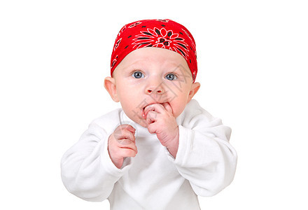 戴头巾的有趣的小宝贝男孩图片