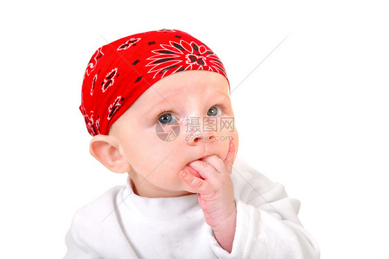 头巾中的婴儿男孩宝贝惊喜手指惊愕男生儿子童年男性孩子金发图片