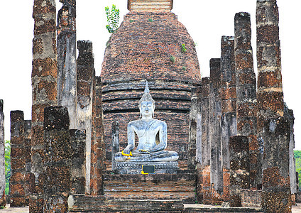 泰国Sukhothai历史公园的Wat Sa Si雕塑地标冥想游客宗教世界遗产建筑学考古学废墟历史图片