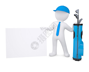 持有纸牌卡片的3D白人男子广告冠军高尔夫球蓝色俱乐部游戏学习插图纸板竞赛图片