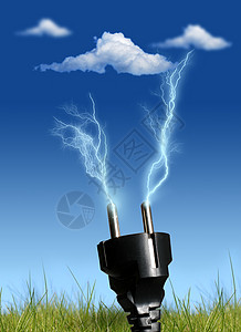 清洁能源闪电黑色蓝色电压电缆概念绿色震惊释放棕色图片
