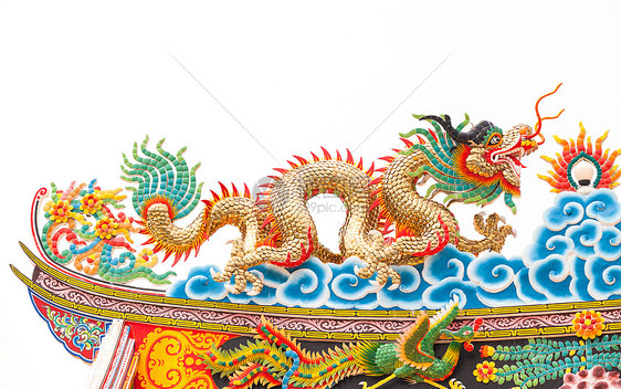 中国神庙里的龙文化建筑学雕像复制品插图传统纪念碑节日金子庆典图片