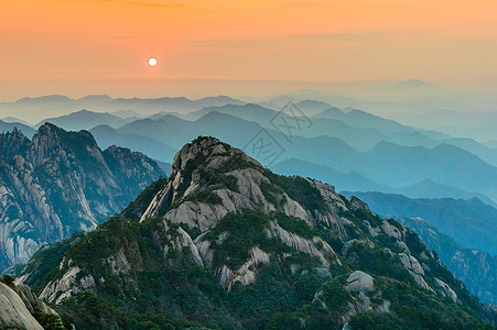 黄山日落石头岩石网站树木太阳旅游晴天文化斑点历史背景图片