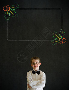 带着圣诞全息清单的思考男孩生意人人士菜单思维商业黑板商务学校笔记男生调查问卷图片