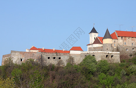 中世纪城堡天空树木历史性博物馆地标堡垒蓝色图片