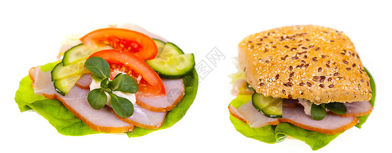 美味又健康的三明治午餐面包蔬菜黄瓜食物火腿小吃早餐图片