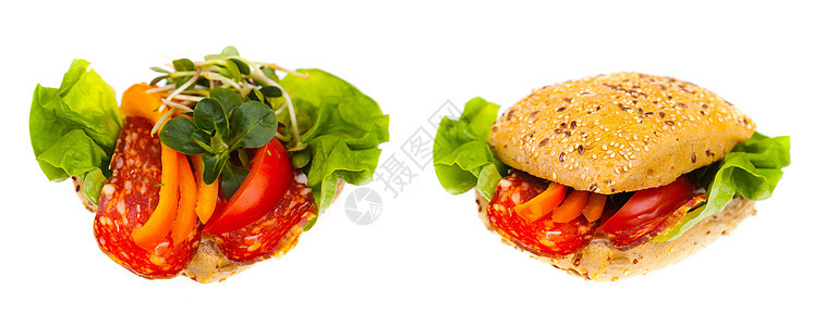 美味又健康的三明治午餐辣椒小吃蔬菜食物豆芽面包早餐图片