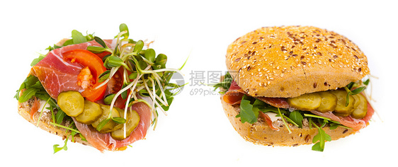 美味又健康的三明治食物豆芽早餐火腿面包午餐黄瓜小吃蔬菜图片