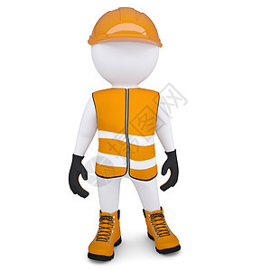 穿内裤的3D白人男子工程师建设者优惠承包商衣服插图白色木偶手套工业图片