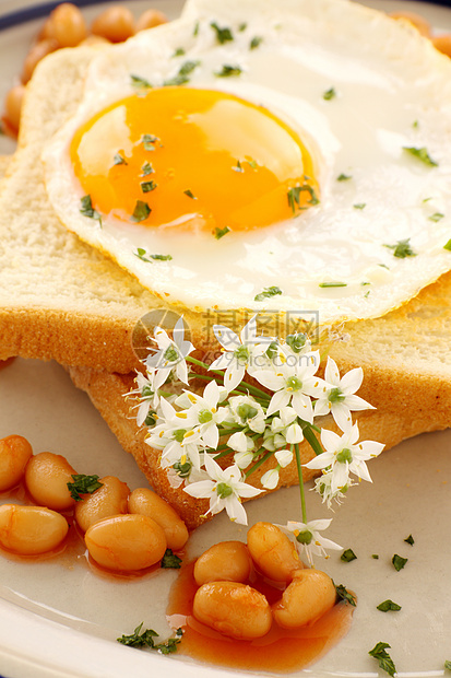 鸡蛋和大蒜香菜海军面包食物蛋黄烹饪美食午餐油炸味道图片