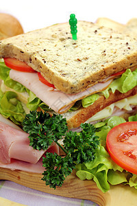 火腿和沙拉三明治种子香菜食物沙拉味道营养烹饪面包饮食美食图片